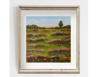 « Paysage d'été fleurs sauvages peinture oeuvre d'art originale petite peinture » par SanaOriginalArt