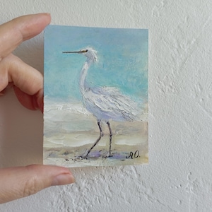 Heron Painting Original Artwork Bird Small Painting