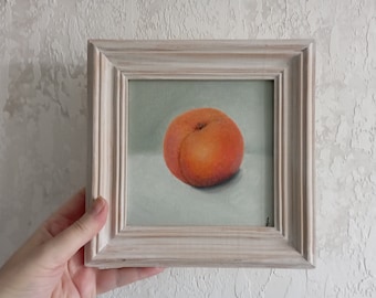 Peach Painting Original Artwork Fruit Small Painting by SanaOriginalArt