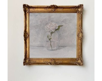 Rose blanche peinture oeuvre florale originale fleur petite peinture