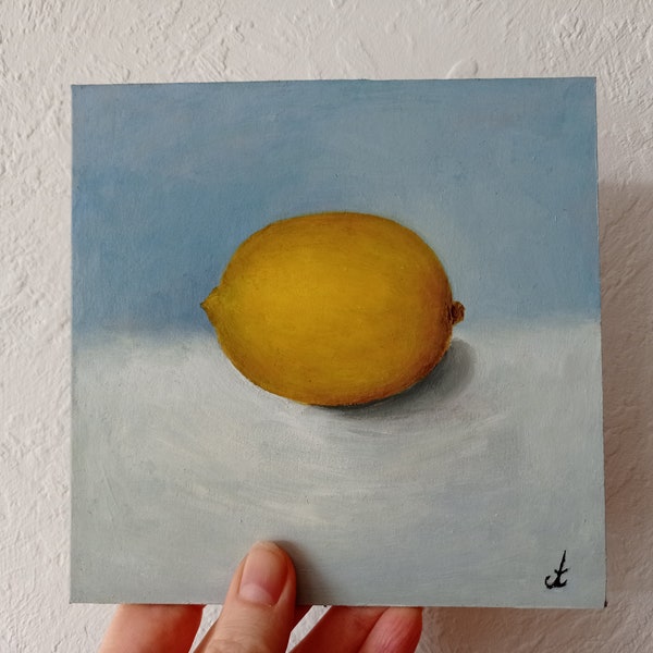 Lemon Painting Fruit Original Artwork Wall Art 6x6 by SanaOriginalArt