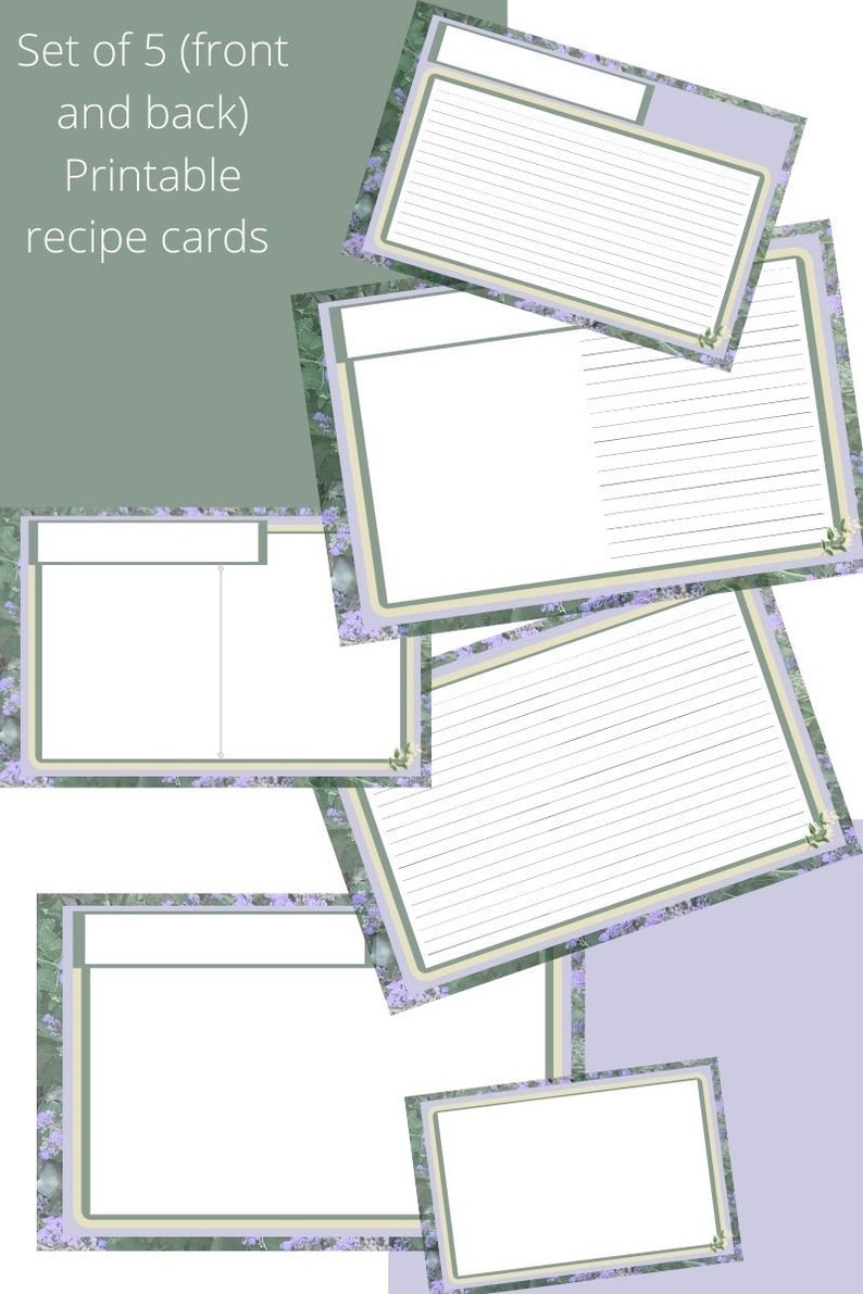 Printable Recipe Cards Lavender Theme - Etsy