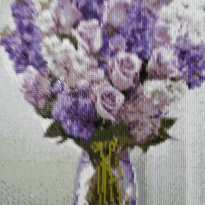 Lavendar Roses and Lilacs in Clear Vase Completed 5D Diamond  Painting