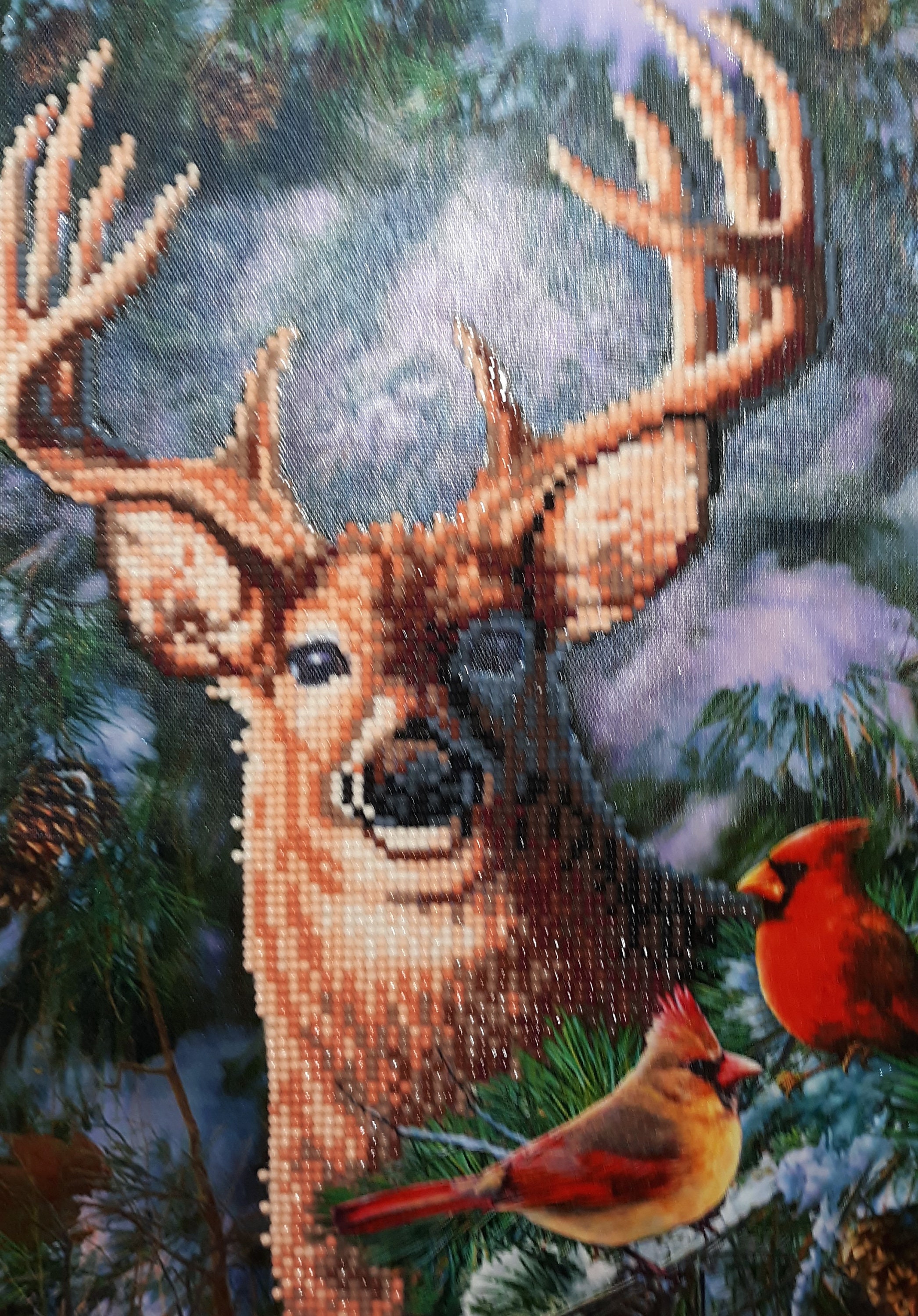 Deer with Cardinals Completed 5D Diamond Painting | Etsy