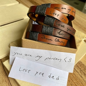 Actual Handwriting Leather Bracelet for Men, Custom Men's Jewelry, Adjustable Personalized Gifts, Christmas Gift, Husband Gift, Dad Gift