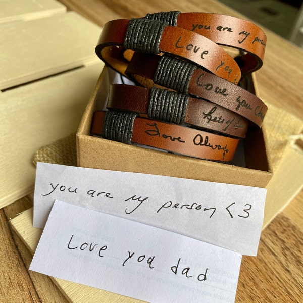 Actual Handwriting Leather Bracelet for Men, Custom Men's Jewelry, Adjustable Personalized Gifts, Christmas Gift, Husband Gift, Dad Gift