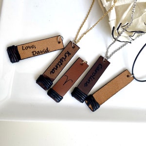 Personalized Family Bar Necklace For Women/Men, Initial Pendant, Zodiac Leather Name Jewelry, Birthday Gift, Anniversary