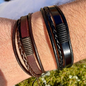 Personalized Leather Bracelet For Men Black and Brown Custom Bracelets Man Husband Gift Bracelet