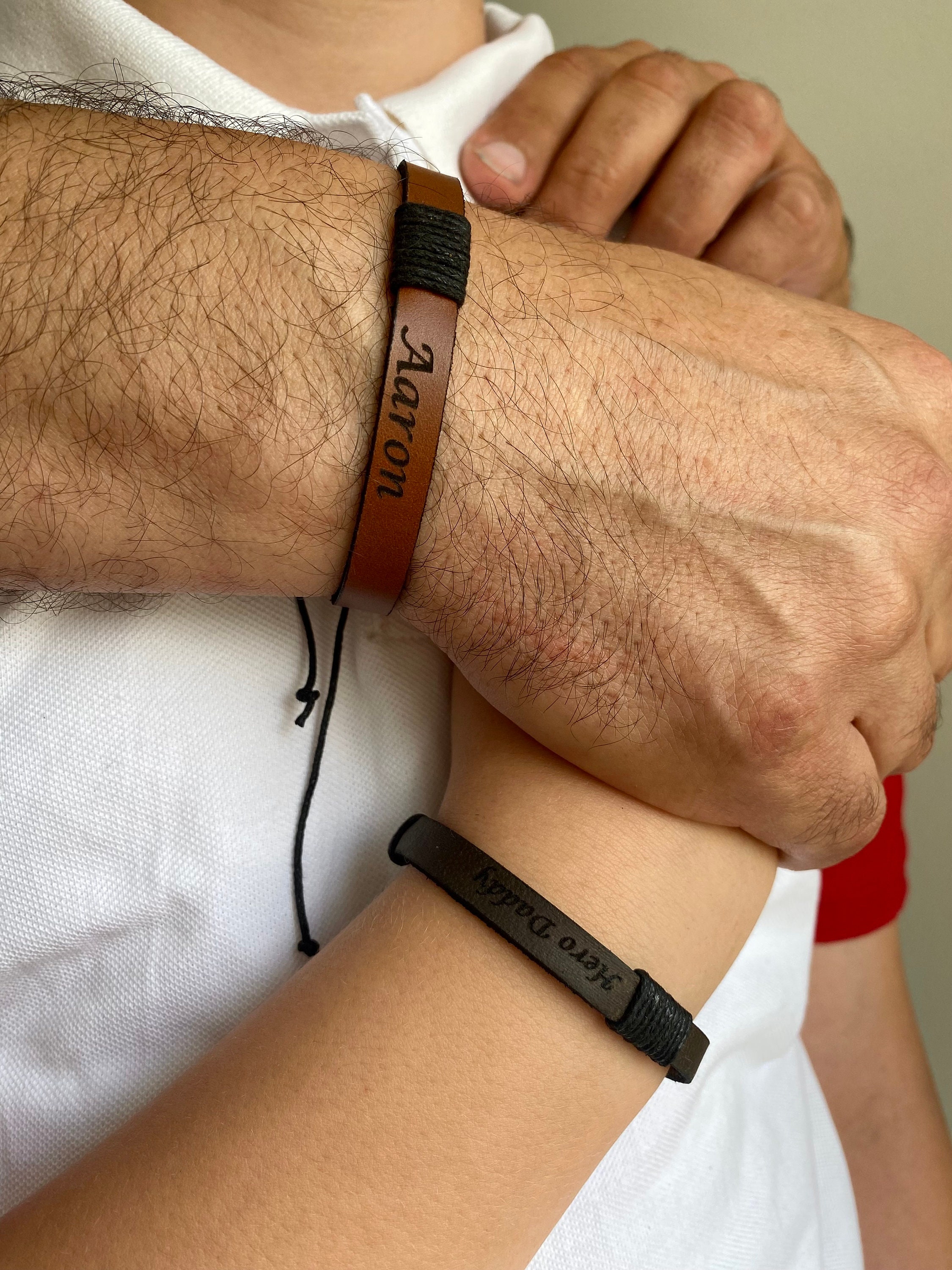 Personalized Kids' Leather Bracelet for Brother, Son, Daughter and Dad, Children's Jewelry, Custom Name Bracelets for Family Gift