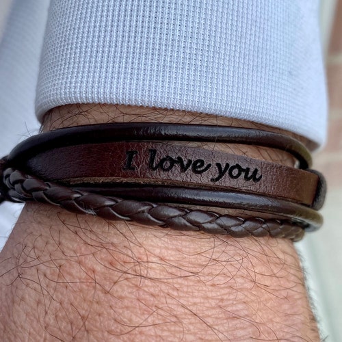 Personalized Leather Bracelet For Men Custom Bracelets Man Husband Gift Bracelet