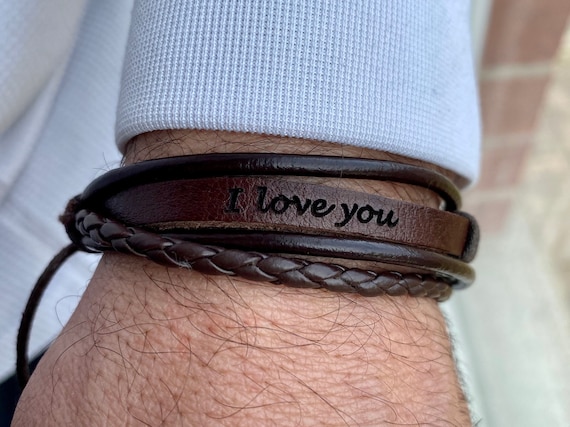 Men's Engraved Leather Bracelet