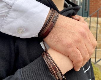 Personalized Kids Leather Bracelet Children&#39;s Jewelry Brother, Son, Daughter and Dad Custom Bracelets for Family Gift Bracelet