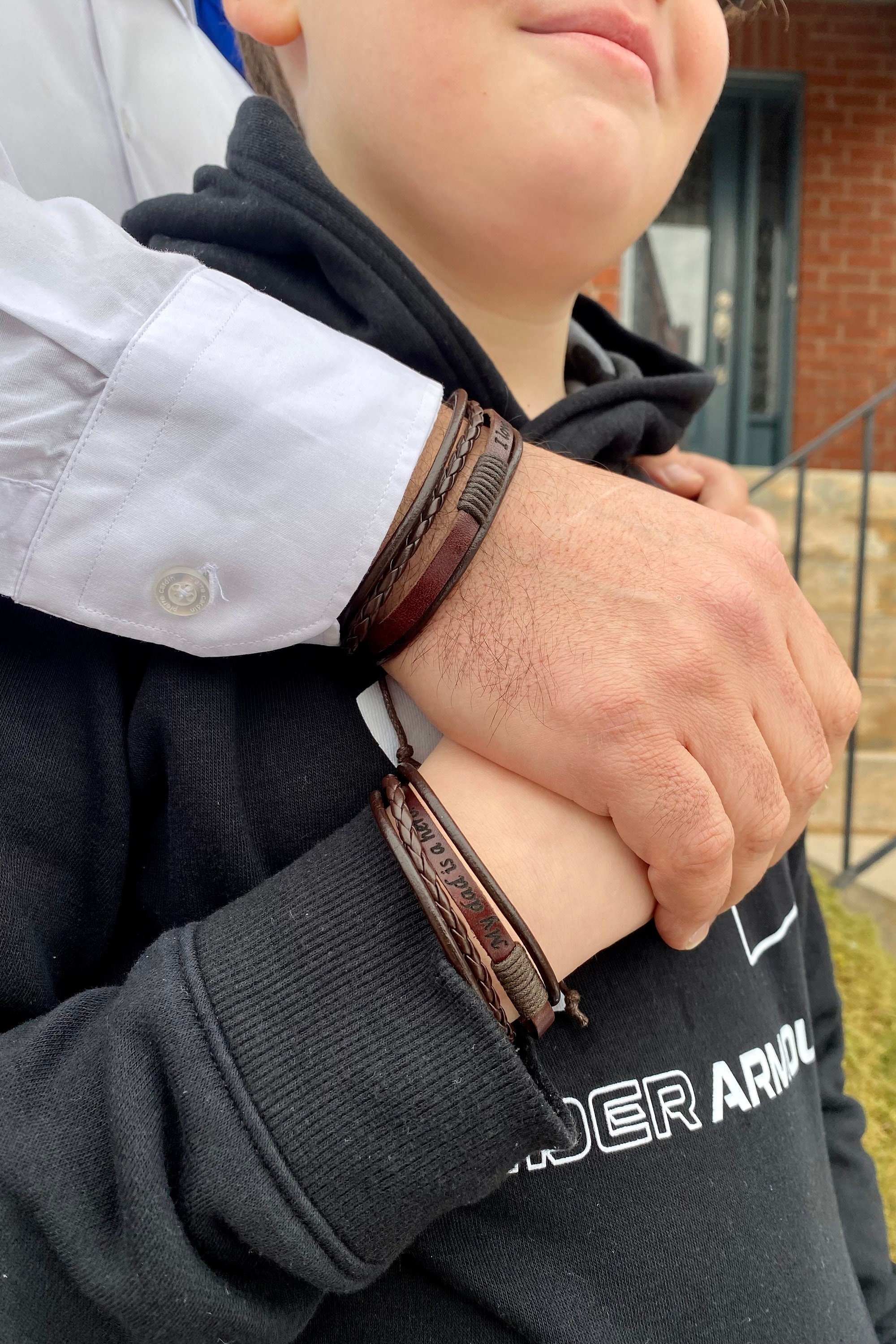 Double Layer Men Name Bracelet - Black Leather