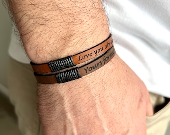 Custom Leather Men&#39;s Bracelet, Personalized Gift for Dad, Husband, Boyfriend, Birthday Gift, Father&#39;s Day Gift