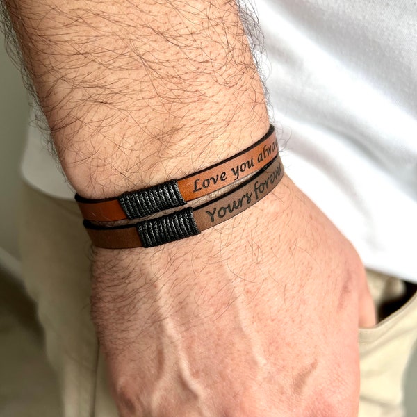 Custom Leather Men's Bracelet, Personalized Gift for Dad, Husband, Boyfriend, Birthday Gift, Father's Day Gift