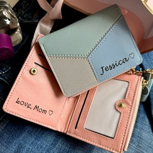 Cadeau portefeuille personnalisé en cuir minimaliste pour femme, cadeau d'anniversaire pour elle, cadeau de Noël pour fille, cadeaux de sac à main personnalisés pour petite amie