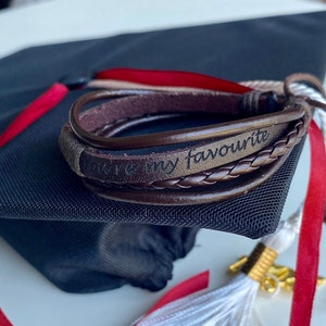 Personalized Graduation Gift Leather Bracelet For Him, Class of 2024 Gift, Congratulations Gift, Senior Bracelet