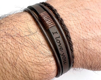 Special Dad Gift, Personalized Leather Bracelet For Men, Custom Bracelets Men, Husband Gift Bracelet, Christmas Gifts, Father&#39;s Day Gift