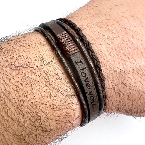 Bracelet en cuir personnalisé pour homme, bracelets personnalisés homme, bracelet cadeau mari, cadeaux de Noël pour petit ami, cadeau fête des pères