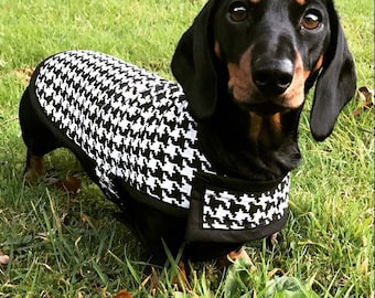 Dachshund Coat (Black & White Houndstooth)