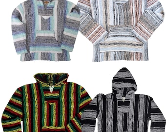 size Large Vintage Ethnic Woven Sweater Oversized Drug Rug Geometric Striped Hippie Hoodie Loose Boho Hoodie Unisex Baja Hoodie