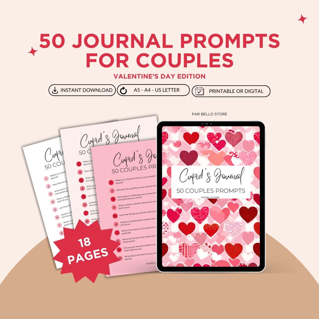 50 Journal Prompts for Couples as Valentine's Day Gift, Digital Writing Journal, Journal Prompts ...