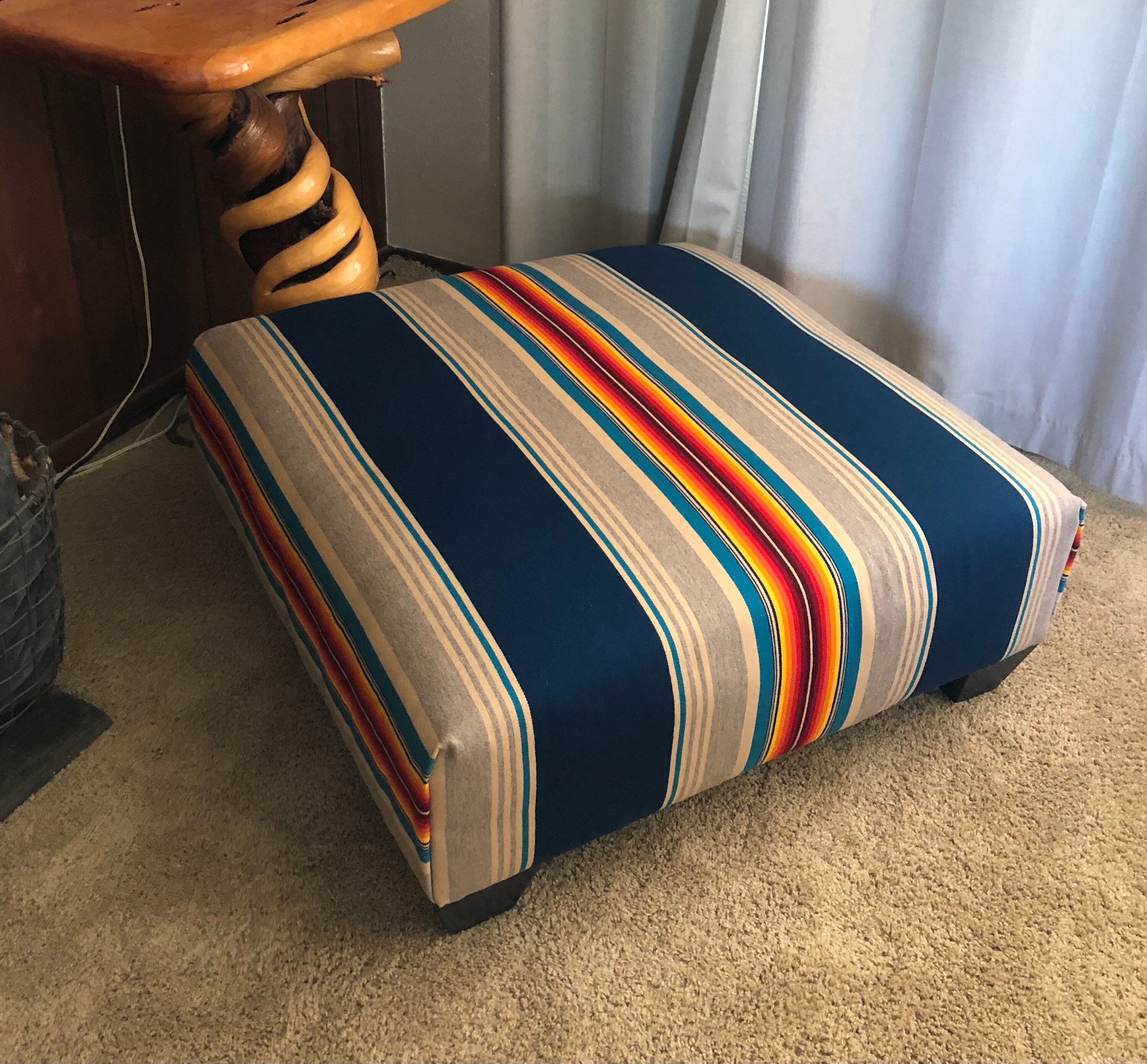 Mexican Sherpa Pendleton Wool Blanket Upholstered Ottoman Etsy