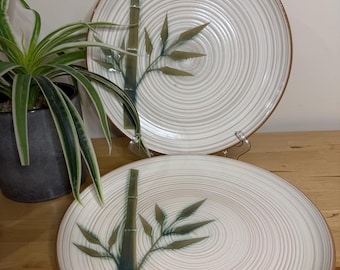 Vintage Japanese Stoneware Plate x 2 Bamboo Design Ajay Showa Japan Ceramic Dish Minimalist Decor Mid Century Tableware