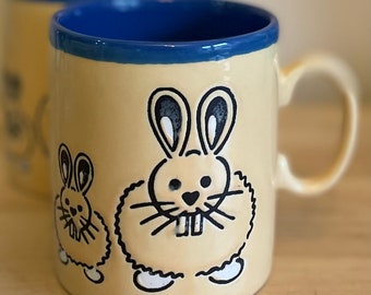 Rabbit mugs x 2 Just Mugs beige & blue