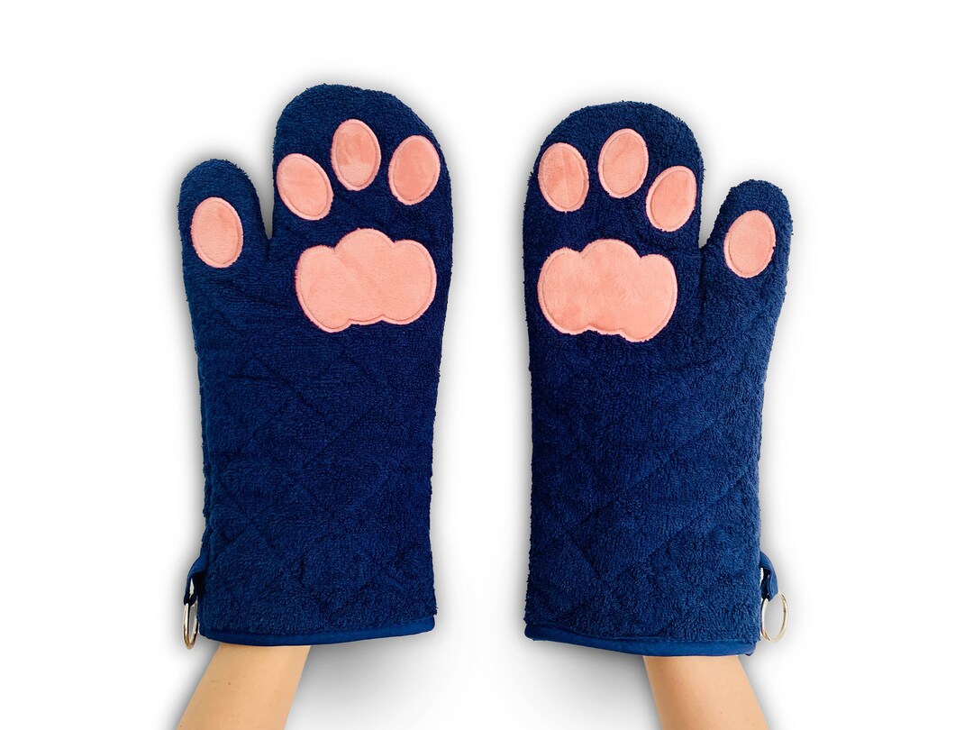 Cricket and Junebug Oven Mitts Cat Paws Navy Blue & Pink Etsy