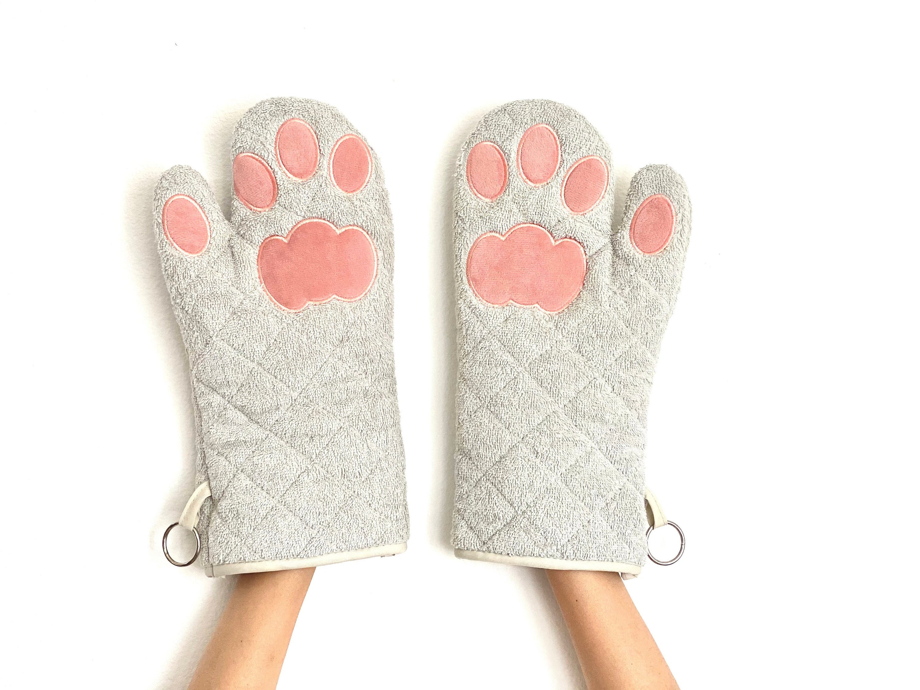 Cricket & Junebug Oven Mitts Cat Paws - Grey and Pink - Etsy