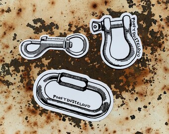 hardware fastener stickers (3 designs - key ring, shackle, locking chain link)