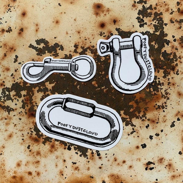 hardware fastener stickers (3 designs - key ring, shackle, locking chain link)