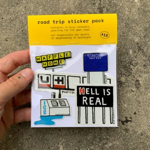 road trip sticker pack - 5 vinyl stickers of iconic southern/midwestern roadside highway signs
