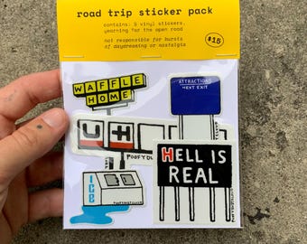 road trip sticker pack - 5 vinyl stickers of iconic southern/midwestern roadside highway signs