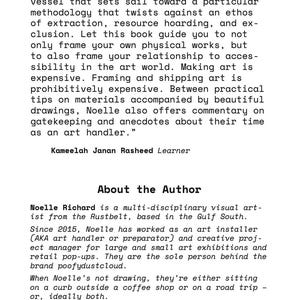 May include: A white page with black text featuring a section titled Praise, containing a quote by Kameelah Janan Rasheed Learner about a book, followed by a section titled About the Author, which provides a biography of artist Noelle Richard.