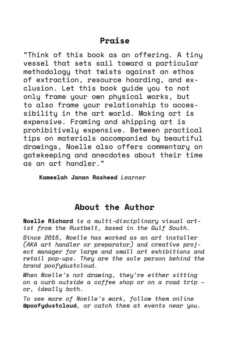May include: A white page with black text featuring a section titled Praise, containing a quote by Kameelah Janan Rasheed Learner about a book, followed by a section titled About the Author, which provides a biography of artist Noelle Richard.