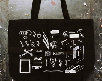 art handling hardware hand-printed tote bag