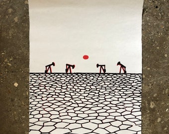 untitled (oil rigs under the red egg-yolk sun) block print