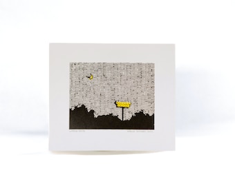 waffle house print - black with spot yellow moon and sign