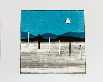 the sticks (telephone poles/fence posts in the desert) print