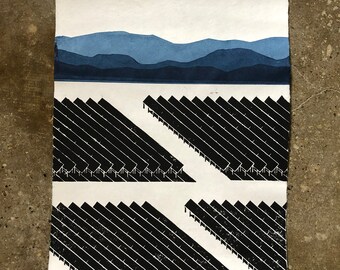 untitled (solar farm field with distant mountains) block and screen print