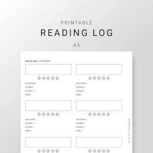 A5 Reading Log Printable Template, A5 Reading Journal Inserts, Minimalist Reading Diary Simple Layout, Reading Planner Pages