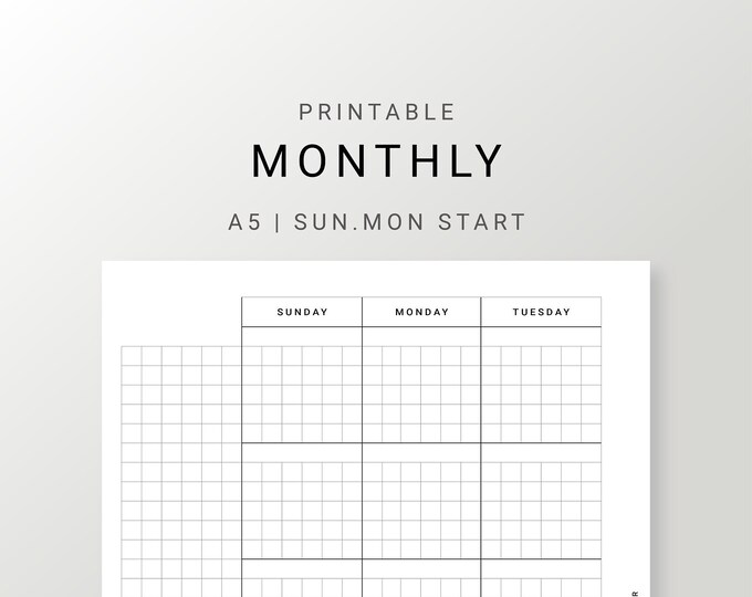 Undated Monthly Planner A5 Inserts, Month on Two Pages for Minimalist ...