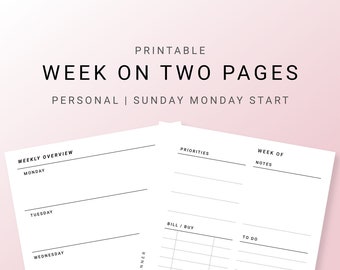 Personal Weekly Planner Printable Week on Two Pages - Etsy