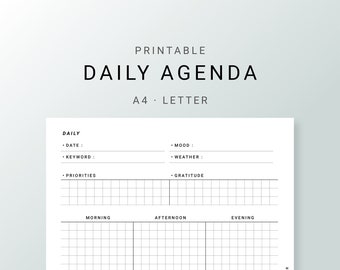 A4 Letter Daily Agenda Druckbare Einfügungen, undatierter Tag auf einer Seite, Plan organizer, Task Journal Grid Layout, Produktivität Arbeitsplaner