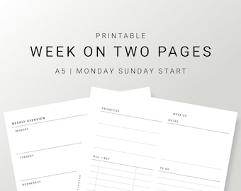 Personal Weekly Planner Printable Week on Two Pages - Etsy