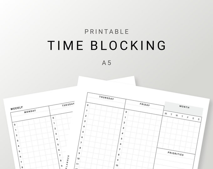 A5 Inserts, Undated Weekly Time Blocking, Weekly Printable Planner ...