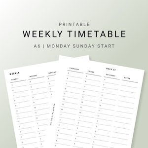 A6 Inserts Weekly Timetable Printable Hourly Schedule - Etsy