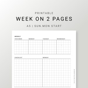 A5 Weekly Planner Printable Inserts Week on Two Pages Grid - Etsy